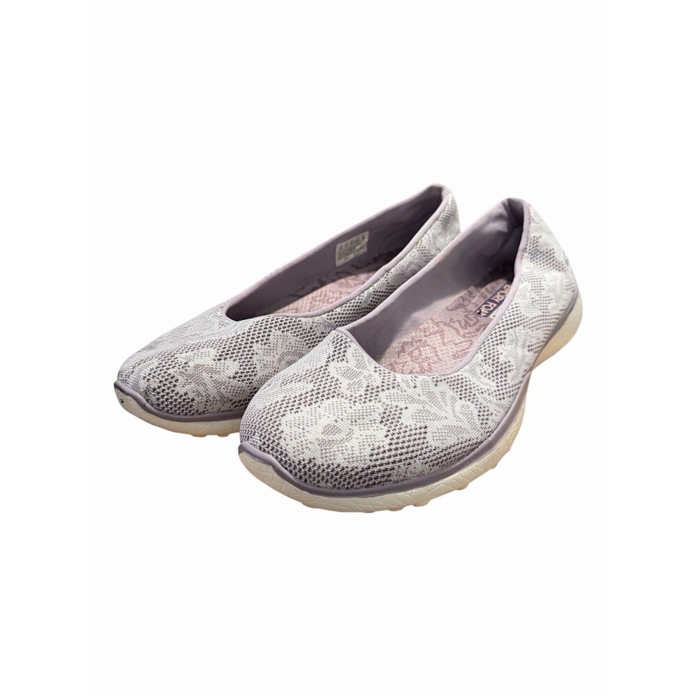 Skechers Memory Foam Women Floral Knit SlipOn Ballet Flats Comfort Lavender Grey